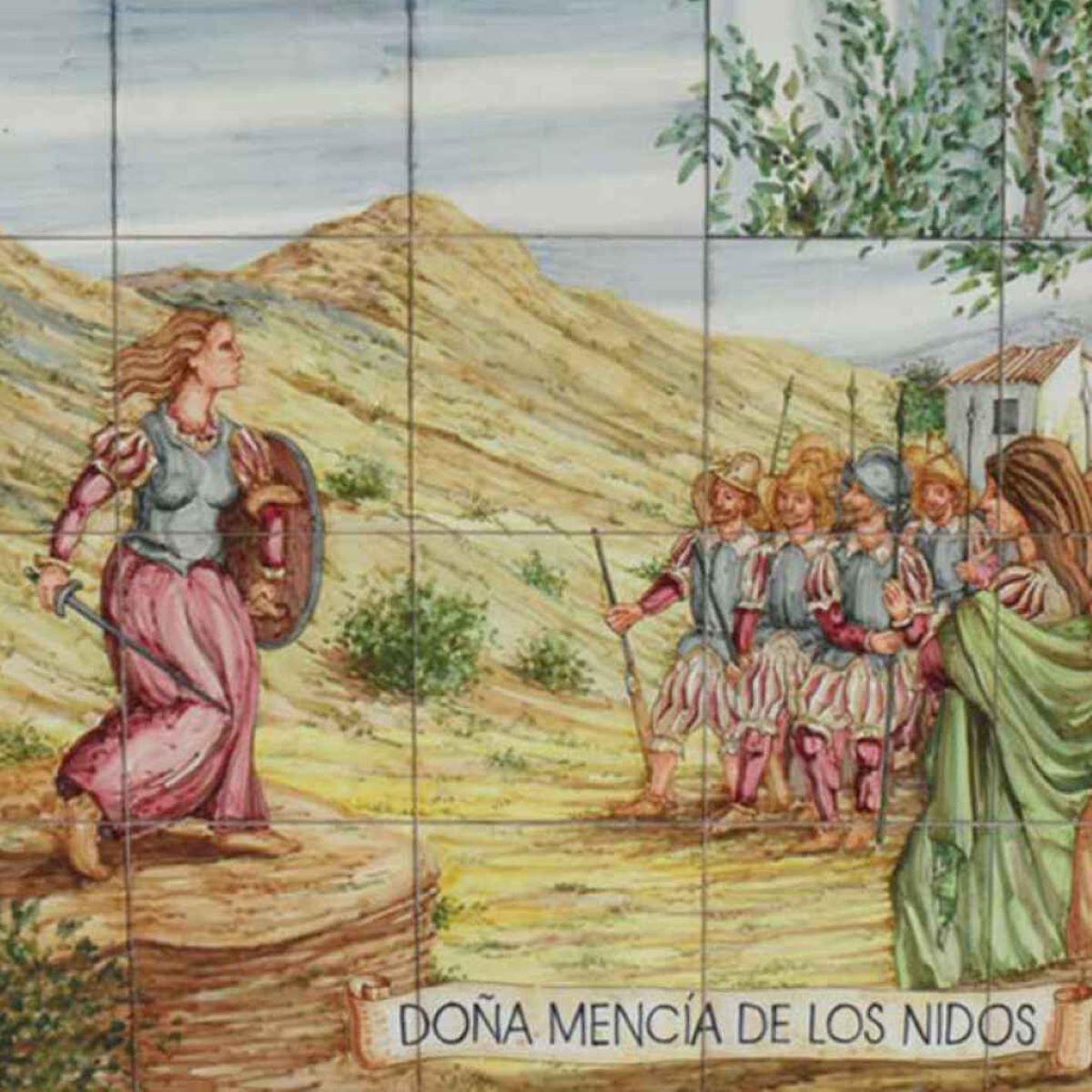 Azulejos sobre Mencía de los Nidos en uno de los bancos del paseo de San Francisco de Badajoz.