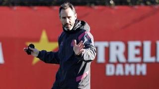 Vicente Moreno, en un entrenamiento del Espanyol.
