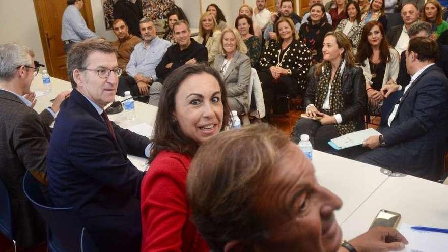 Rueda, Feijóo, Ramallo y Guerra, ante la junta provincial del Partido Popular en Pontevedra. // Rafa Vázquez