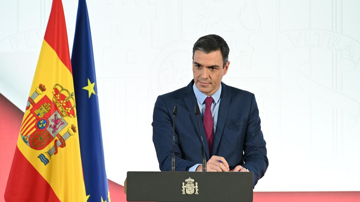 El president del govern espanyol, Pedro Sánchez, en la roda de premsa de balanç de l&#039;any al Palau de la Moncloa, el 29 de desembre