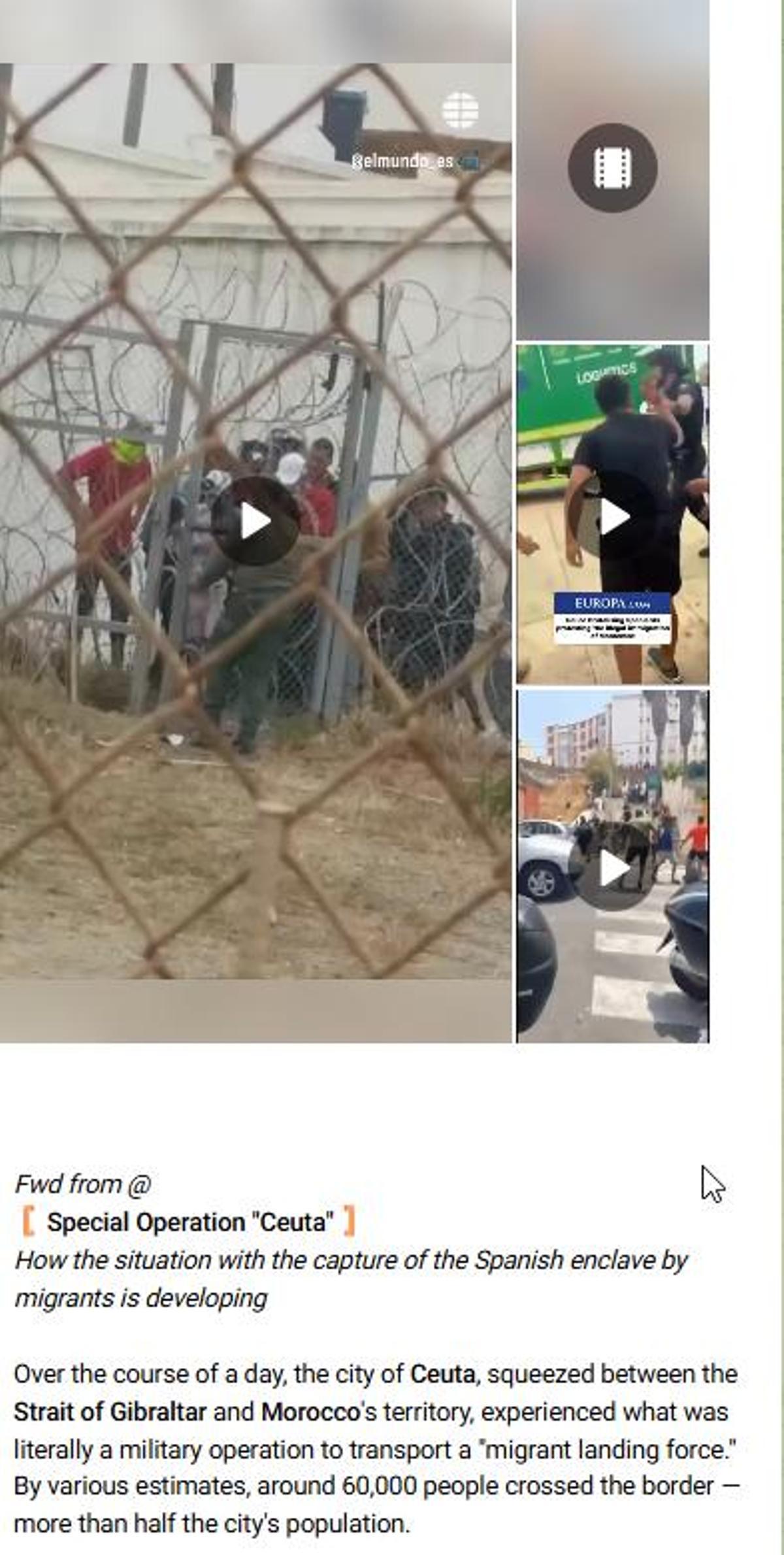 La plataforma paramilitar rusa Rybar describió como un ataque bélico la entrada masiva de extranjeros en Ceuta