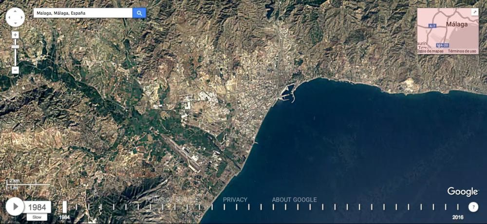 Así ha cambiado la provincia de Málaga desde 1984 a 2016.