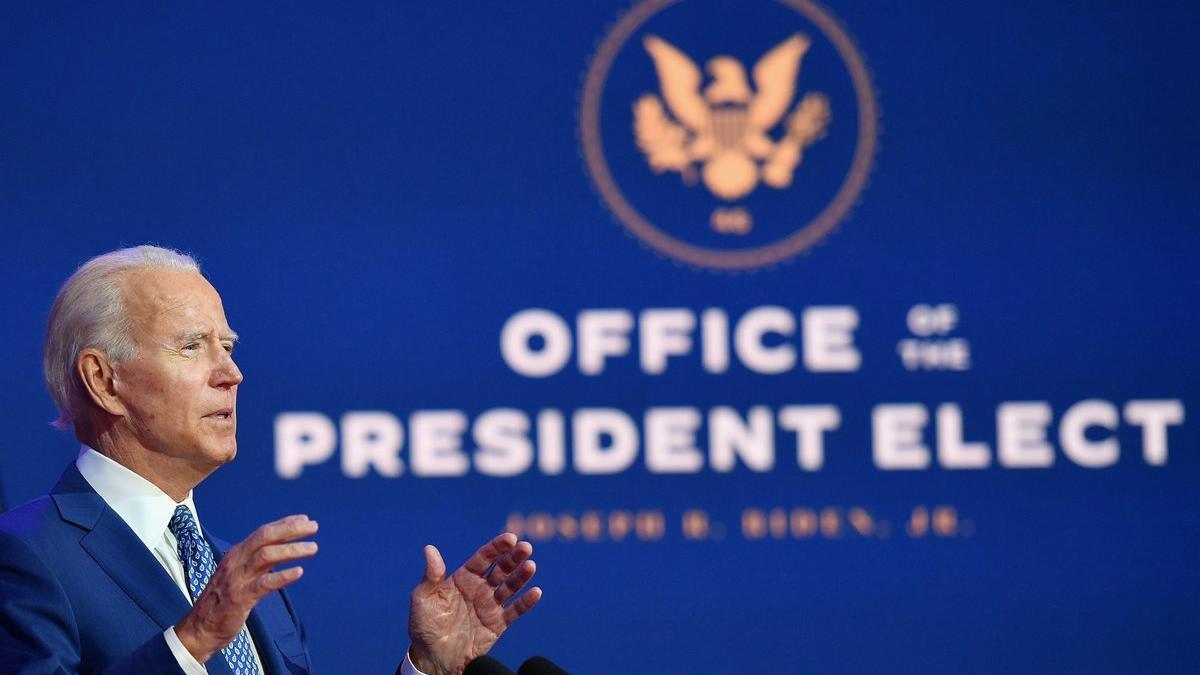 El presidente electo de Estados Unidos, Joe Biden, durante su discurso el pasado 9 de noviembre en Wilmington, Delaware.