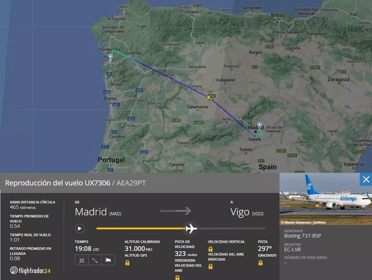 Ocurrió en el vuelo UX7306 Madrid-Vigo de Air Europa del miércoles 27 de marzo.