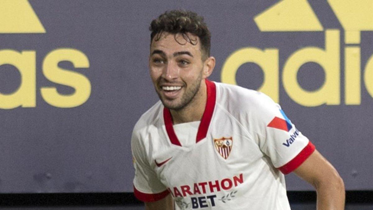 Munir el Haddadi, festejando su último gol en el partido contra el Cádiz