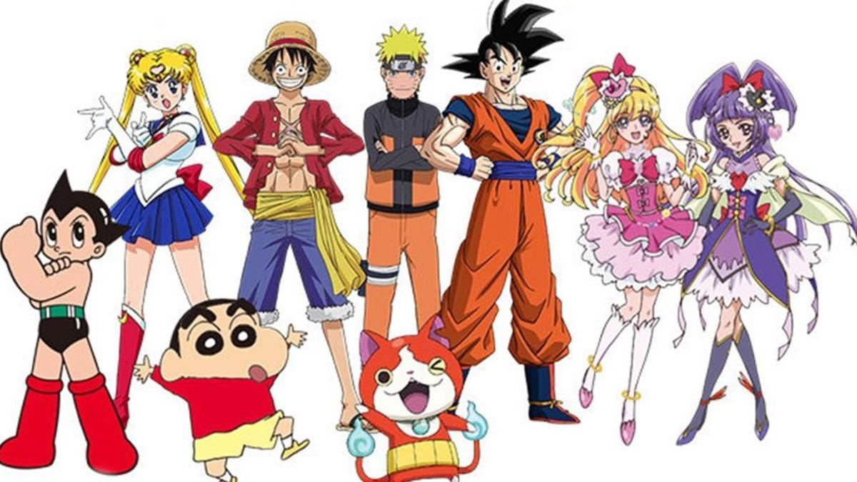 De izquierda a derecha, Astro Boy, Sailor Moon, Shin Chan, Luffy ('One Piece'), Naruto, Jibanyan ('Yo-Kai Watch'), Son Goku y Maho Girls Precure, embajadores de los Juegos Olímpicos de Tokio 2020.