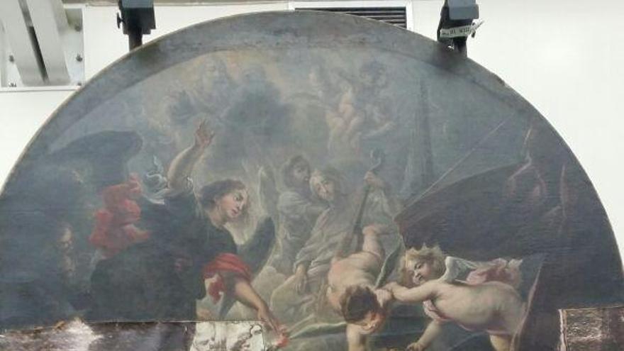 El cuadro de &#039;Los desposorios de la Virgen&#039; antes de la restauración.