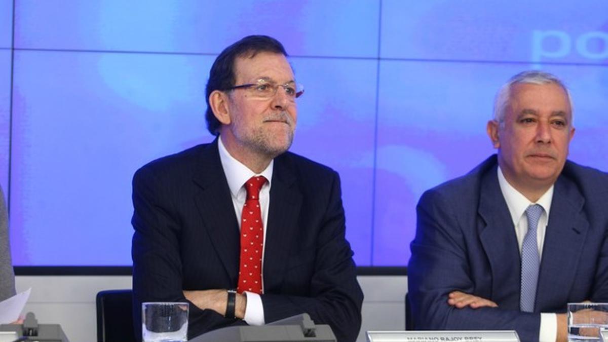 Rajoy y Arenas, en la sede del PP de Madrid, el pasado 21 de enero.