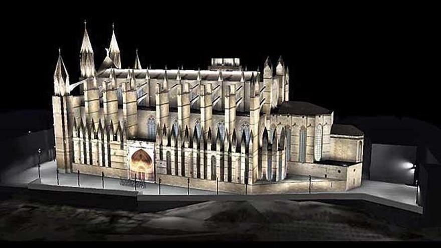 Imagen virtual de cÃ³mo quedarÃ­a la Catedral con el nuevo proyecto de iluminaciÃ³n con proyectores LED.