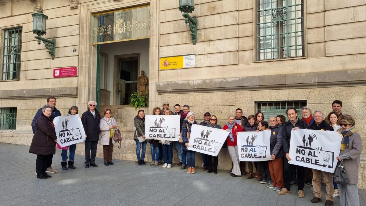 Vecinos de Alcúdia se han concentrado con carteles frente a la delegación del Gobierno, en Palma.