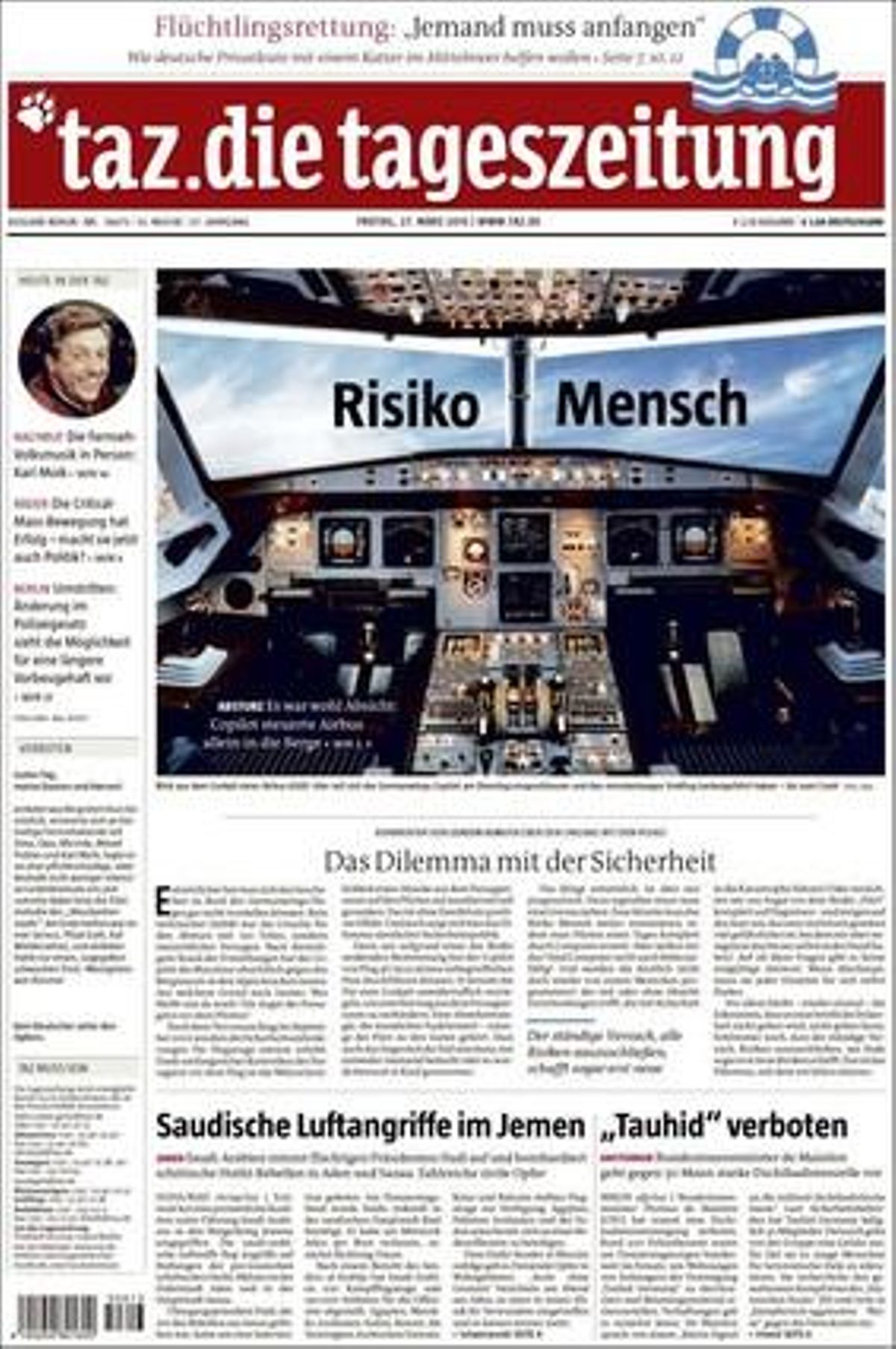 Portada del diari alemany ’Tageszeitung’.