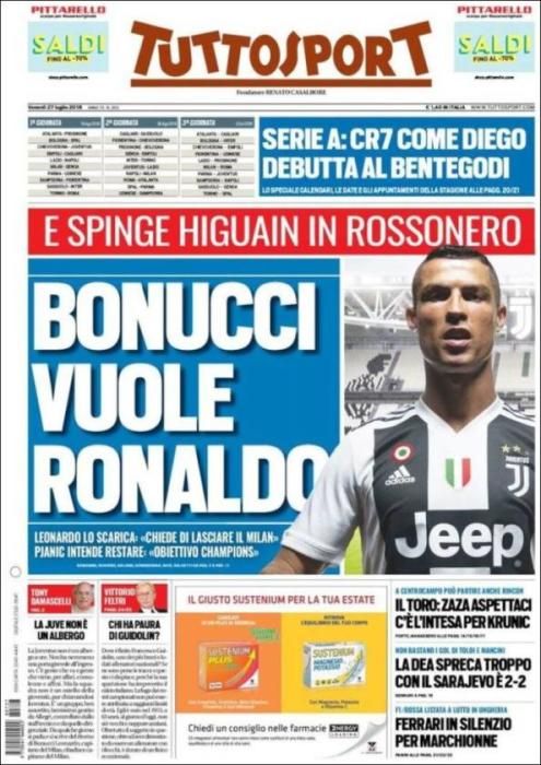 Portada TUTTOSPORT viernes 27 de julio de 2018