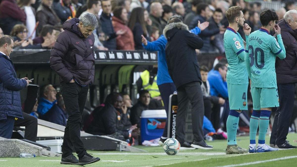 Quique Setién se llevó la primera decepción como blaugrana en Mestalla