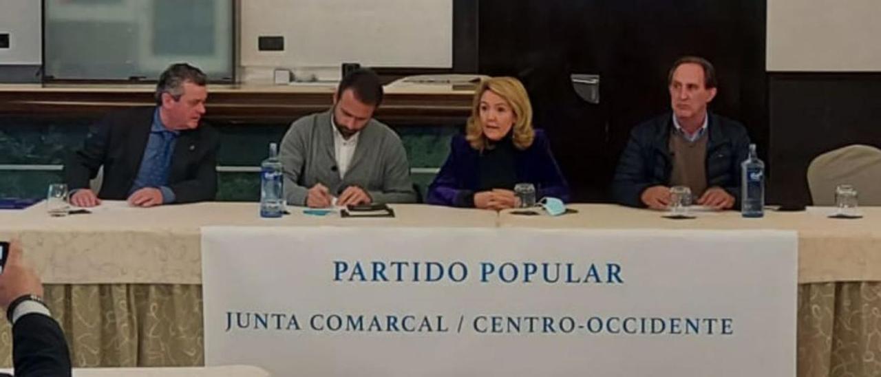 La presidenta del PP regional, Teresa Mallada; y el diputado Álvaro Queipo, acompañados de dirigentes locales.