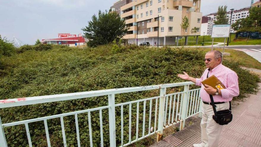 El presidente de los vecinos de La Florida, Emilio Peña, ante uno de los solares afectados en el barrio.