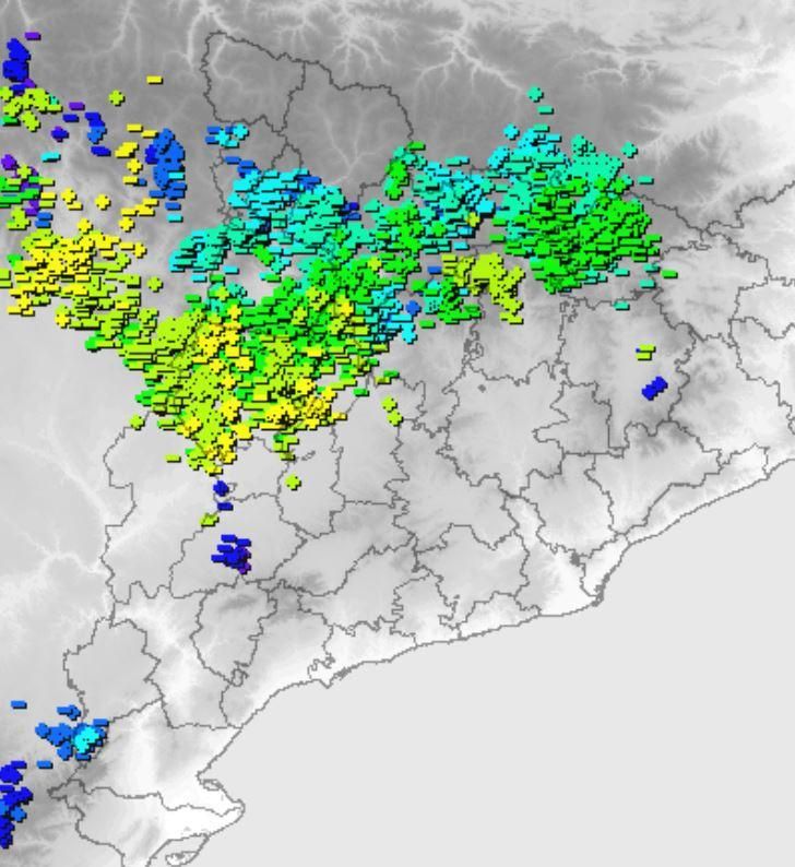 Mapa de concentració de llamps caiguts aquest dimecres