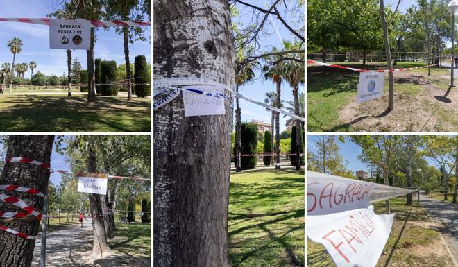 Las hogueras se cogen parcelas en el parque Lo Morant para tener ya reservado su sitio para paellas