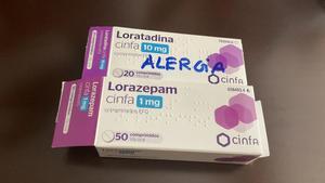 Una caja de lorazepam y otra de loratadina de Cinfa