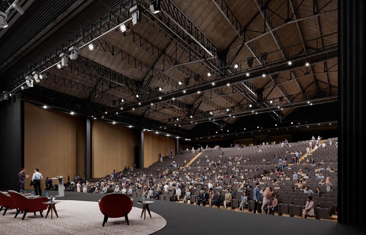 Recreación del futuro auditorio del palacio Alfons XIII, en el recinto ferial de Montjuïc, en Barcelona.