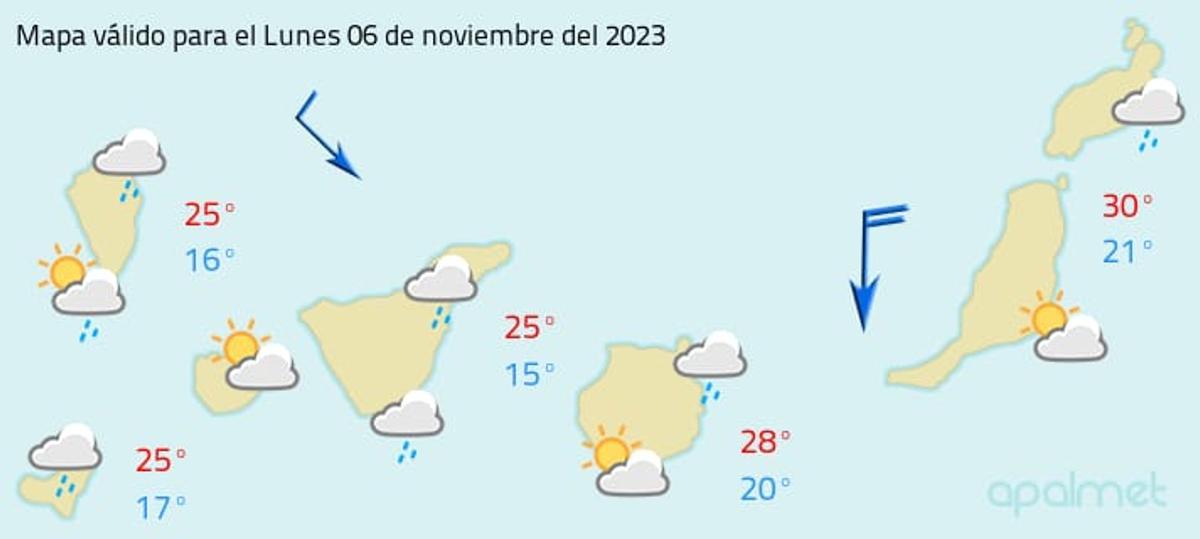 Gráfico del tiempo para este lunes, 6 de noviembre