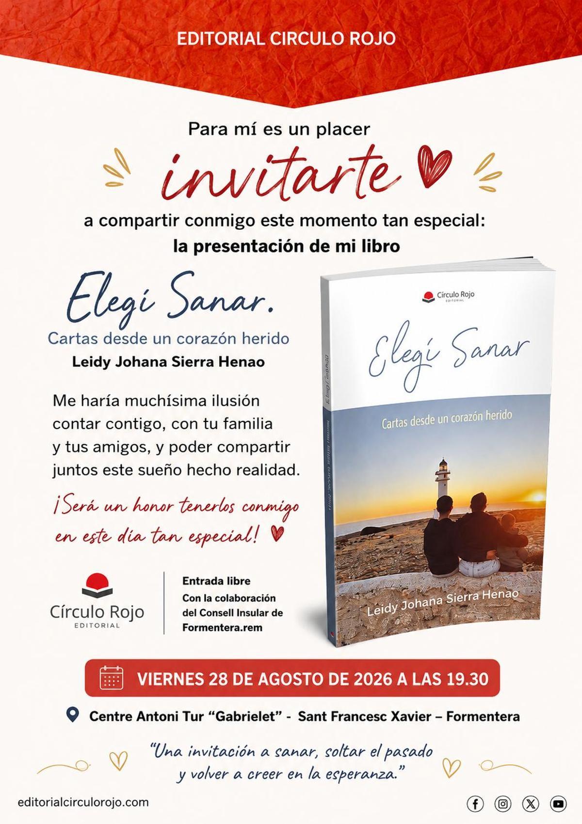 El cartel de la presentación del libro 'Elegí sanar'.