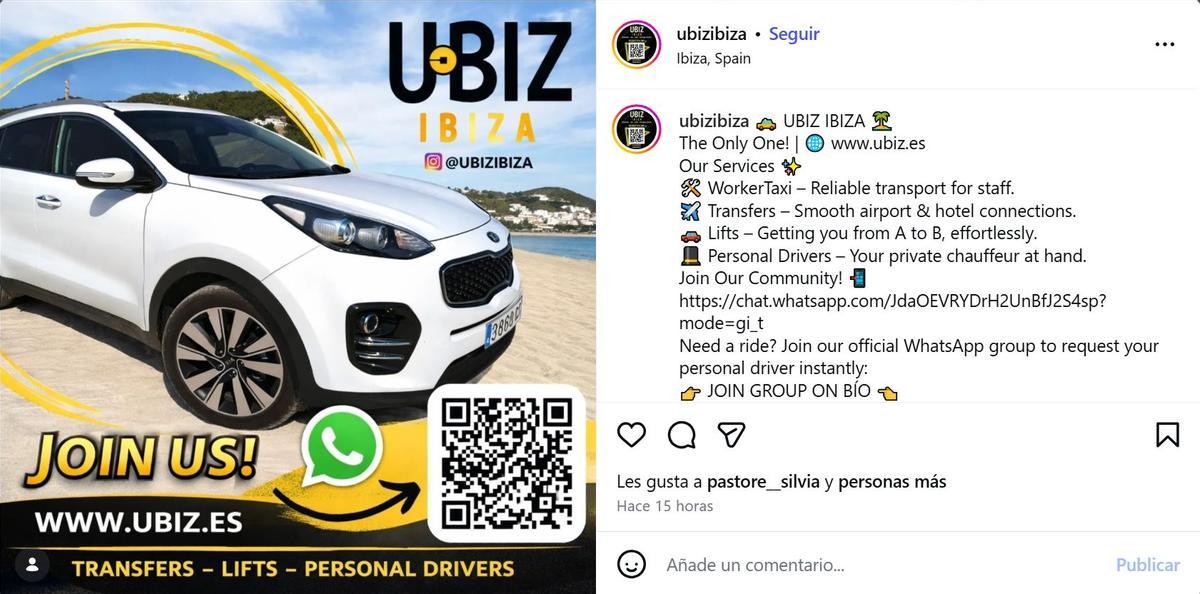 Captura de pantalla de los anuncios de la plataforma de taxis pirata Ubiz publicados esta semana.