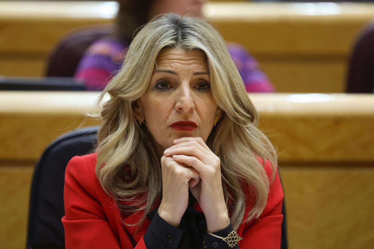 La vicepresidenta Yolanda Díaz, este martes en el Pleno del Senado.