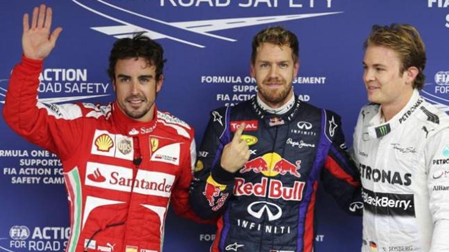 Alonso, Vettel y Rosberg tras la sesión de clasificación
