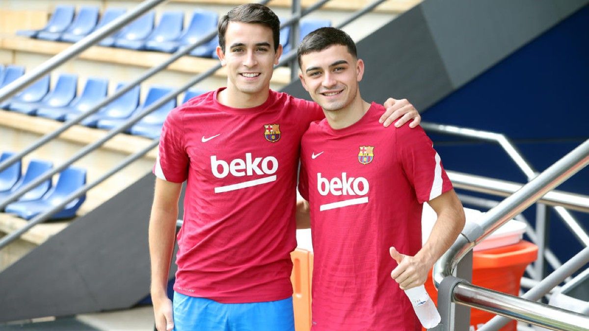 Eric Garcia y Pedri durante un entrenamiento del Barça