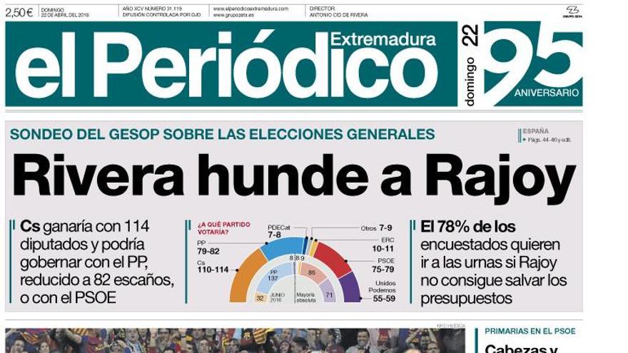 Esta es la portada de EL PERIÓDICO EXTREMADURA correspondiente al día 22 de abril del 2018