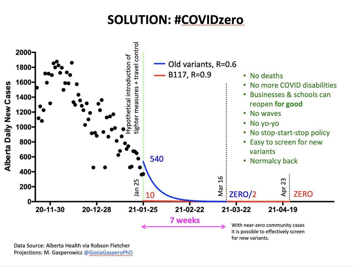 Posible evolución de los casos con una estrategia &quot;Cero-covid&quot;