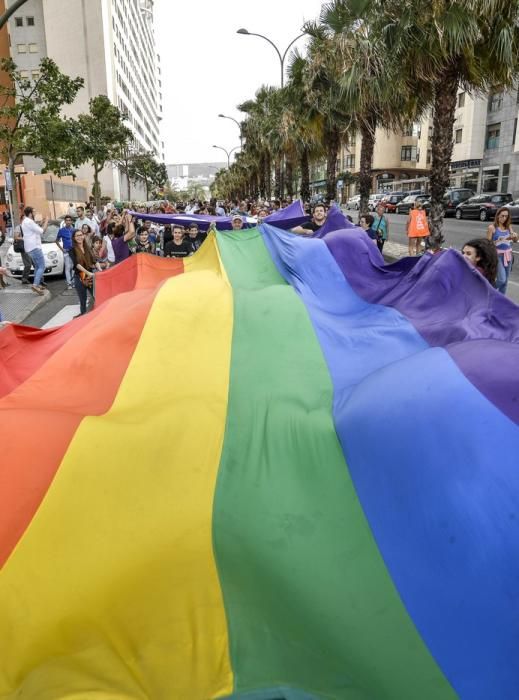 LAS PALMAS DE GRAN CANARIA A 24/06/2017. Este 2017 el lema del orgullo está vinculado a la demanda de la Ley de Igualdad LGTBI que combata los flecos pendientes para la igualdad legal y real. La manifestación discurrió por la avenida de Mesa y López hasta Santa Catalina. FOTO: J.PÉREZ CURBELO