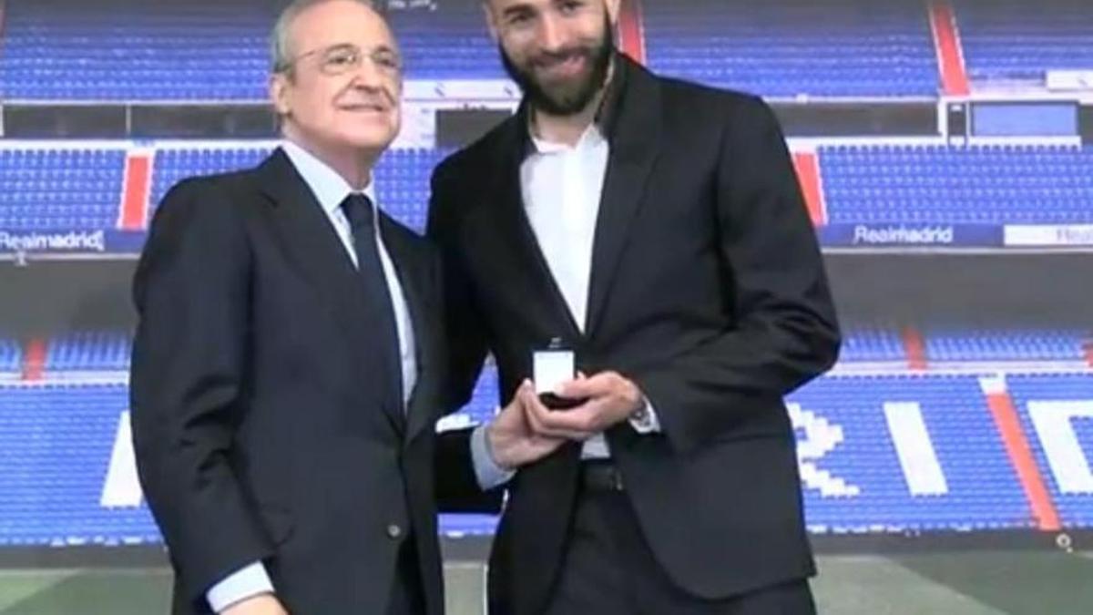 Florentino Pérez, con Benzema en su despedida