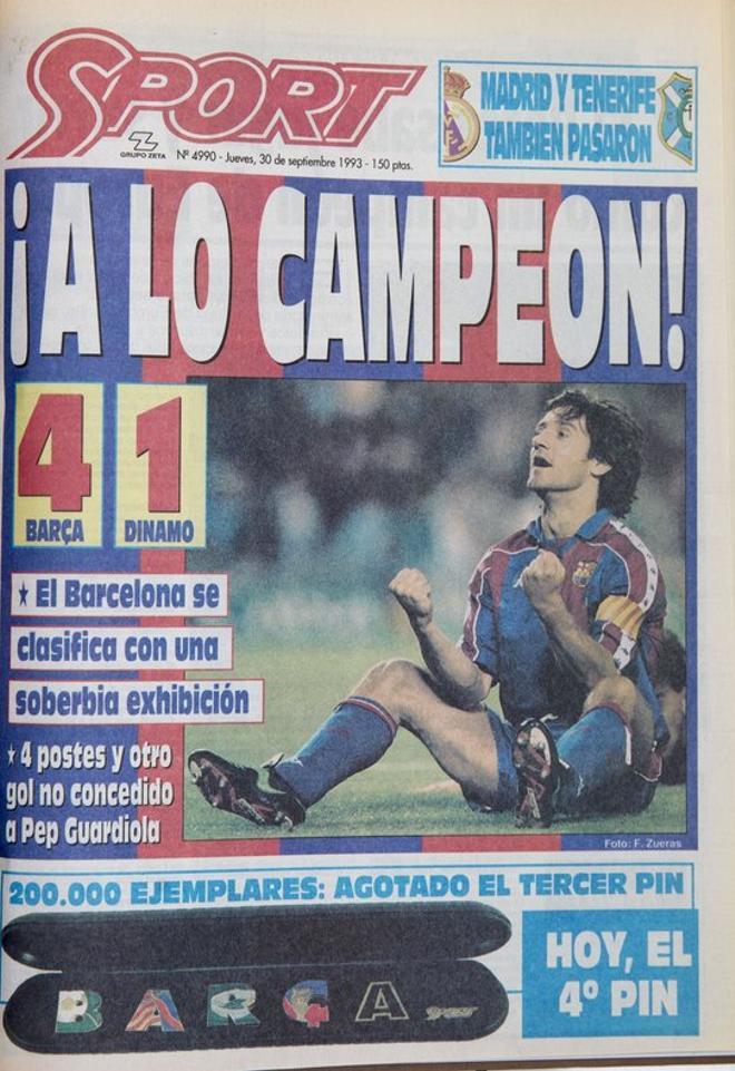 1993 - Una mítica exhibición del Dream Team clasificó al Barcelona para la segunda ronda de Champions tras remontar ante el Dinamo