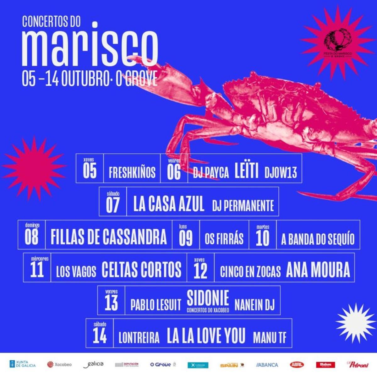 Cartel de concertos da LX Festa do Marisco.