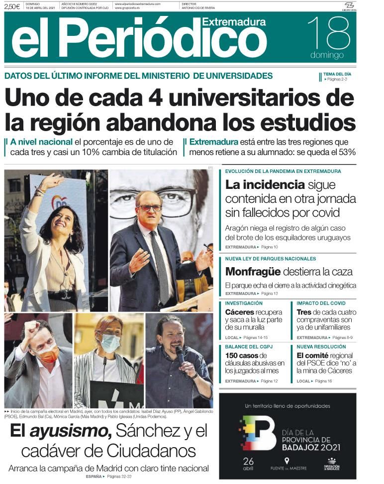 Consulta la portada correspondiente al día 18 de abril del 2021