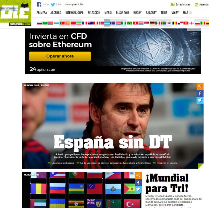 La destitución de Lopetegui, en la prensa mundial