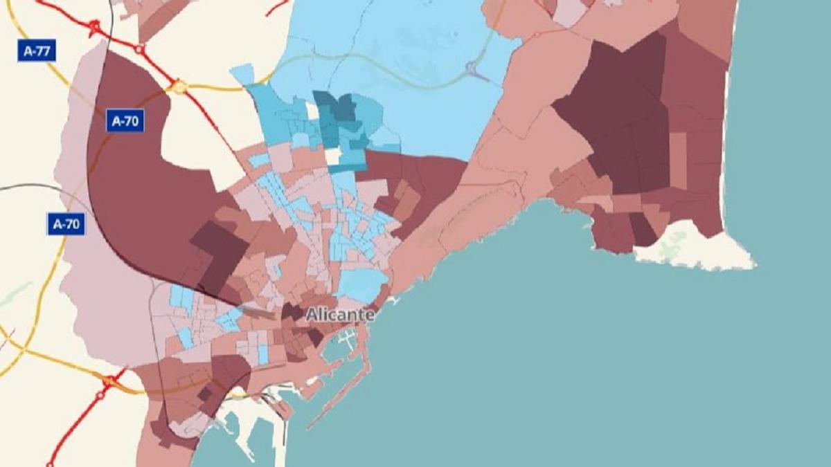 Mapa que refleja el porcentaje del salario mínimo que se destina de media a pagar la renta de una vivienda por zonas.