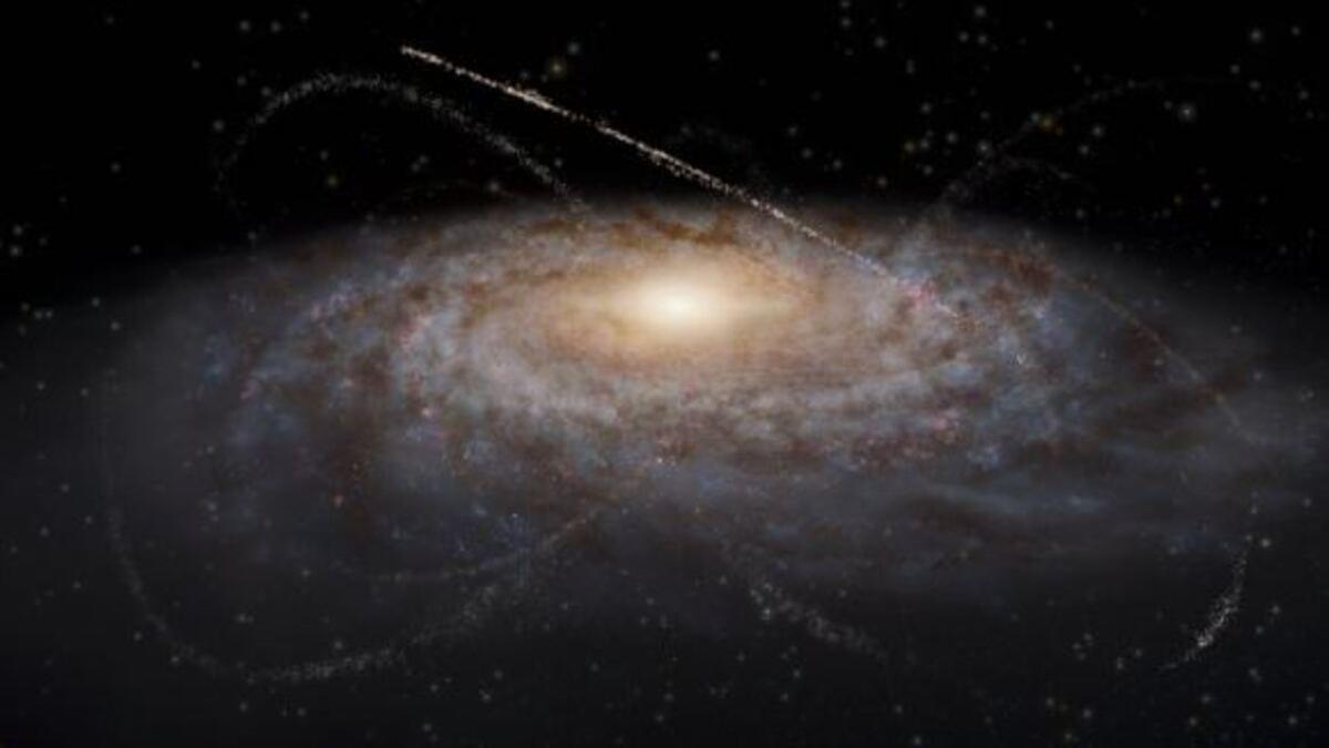 Recreación artística que muestra diferentes corrientes estelares alrededor de la Vía Láctea.