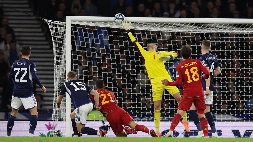 La selección española cae con dureza en Escocia (2-0)