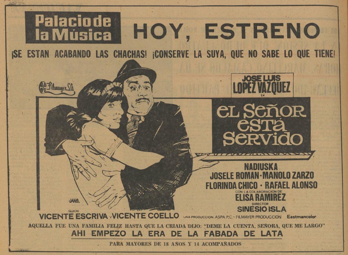 La fabada en «El señor está servido», una españolada picante de 1975 sobre «chachas».