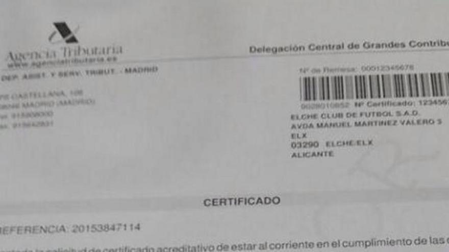 El certificado positivo de Hacienda.