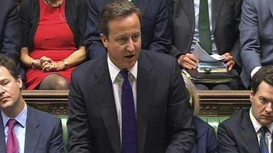 David Cameron, durante su comparecencia en la sesión extraordinaria en el Parlamento, este jueves