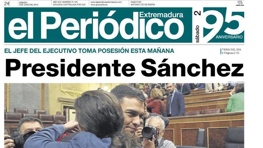 Esta es la portada de EL PERIÓDICO EXTREMADURA correspondiente al día 1 de junio del 2018