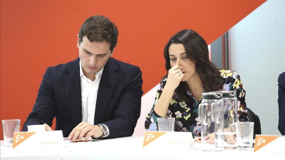 Rivera y Arrimadas, en la reunión del comité ejecutivo de Ciudadanos del pasado  lunes.