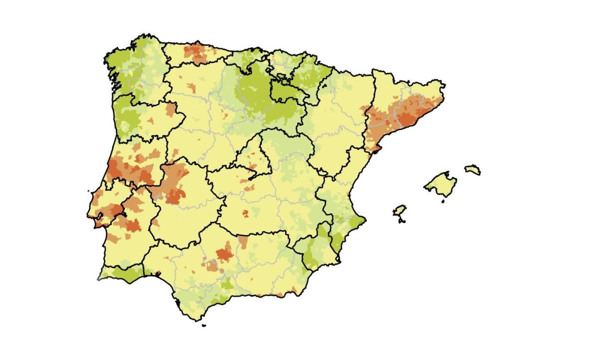 Mapa de riesgo relativo de fallecer por leucemia.