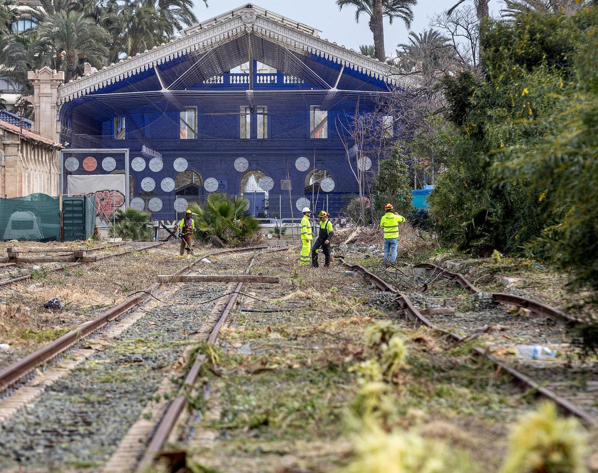 Vías ferroviarias inutilizadas frente a Casa Mediterráneo.