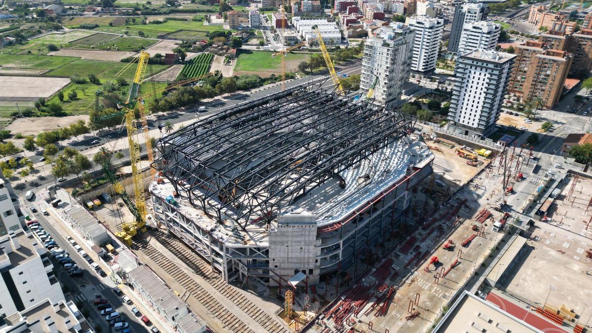 Vista aérea de las obras el Roig Arena