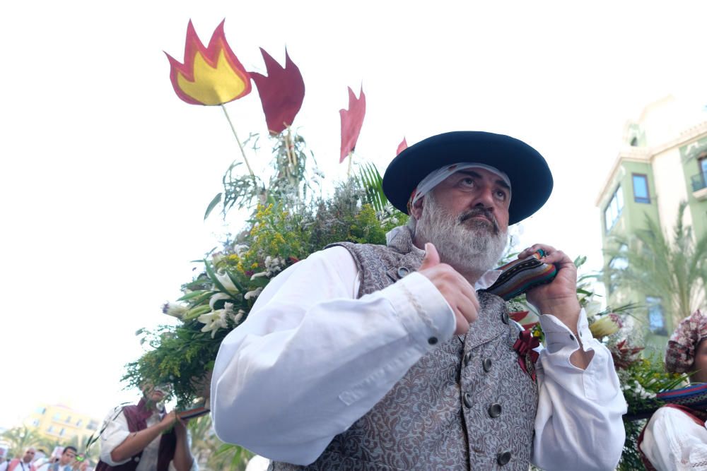 Los festeros aprovechan la Ofrenda para protestar contra la violencia de género con flores y lazos morados