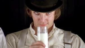 Malcolm McDowell (Alex) en una imagen de La naranja mecánica